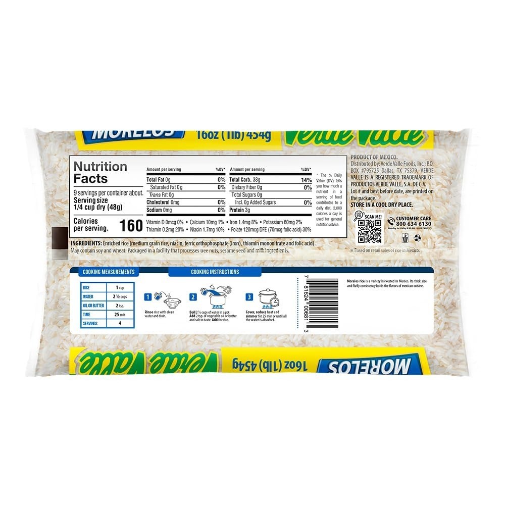 Long Grain White Rice Enriched Mexican Non Perishable Pantry Staple for Sides