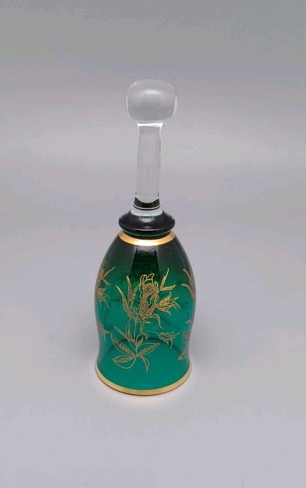 Bohemia Crystal Bell Green With Gold Etching