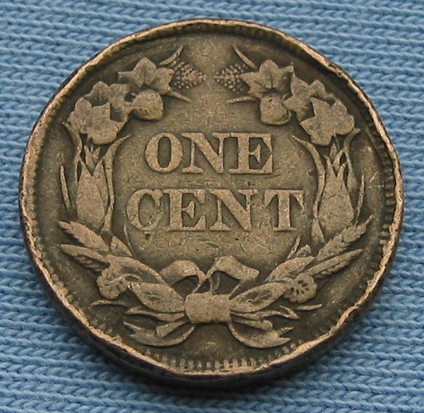 1857 Flying Eagle Cent - rim damage (1C one penny)