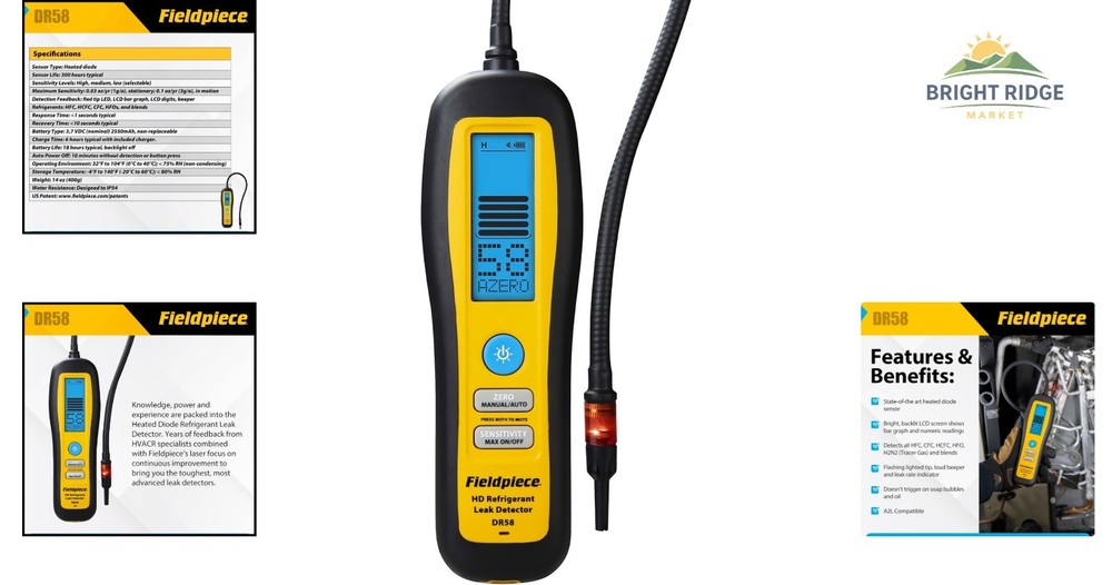 Heated Diode Refrigerant Leak Detector with LCD Screen and Replacement Tips