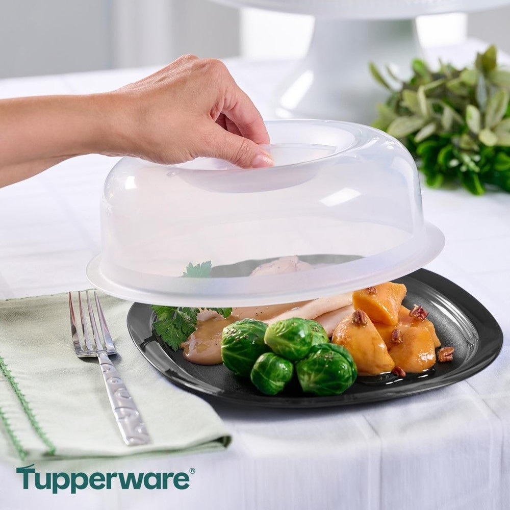 Tupperware Clear 2 Pack Microwave Plate Covers Vented Dishwasher Safe Gift New