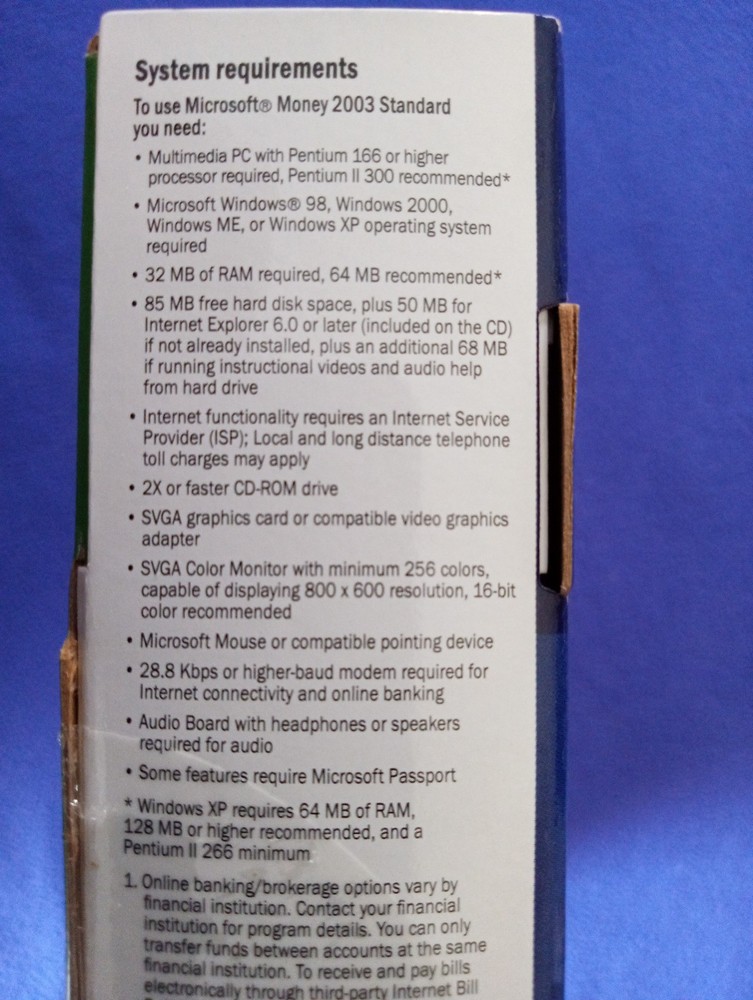 Microsoft Money 2003 Standard PC Software in Box For Windows 98, 2000, ME, XP