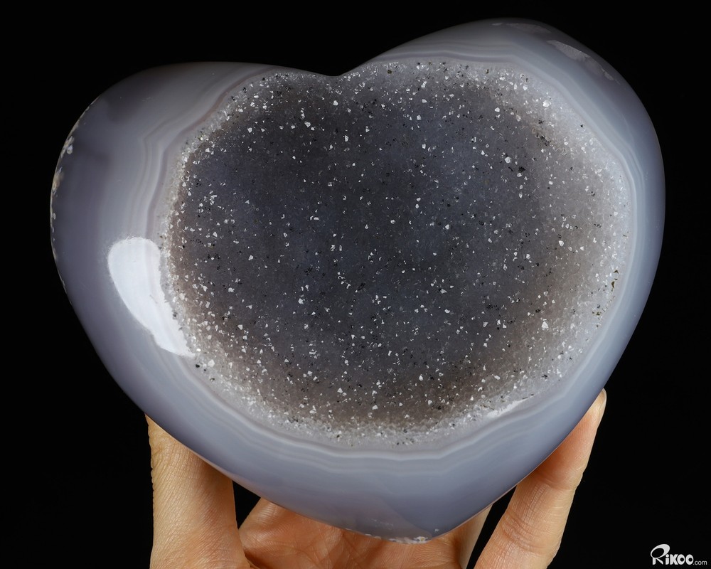 4.1" Agate Geode Carved Crystal Heart, Crystal Healing