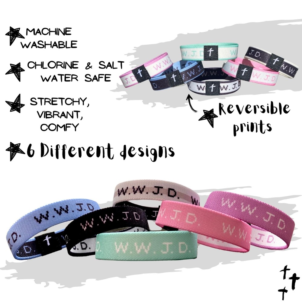 WWJD Bracelets - Elastic Bands Collection White Small (6in)