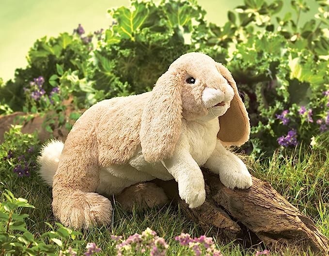 Folkmanis Floppy Bunny Rabbit Hand Puppet, Tan, White