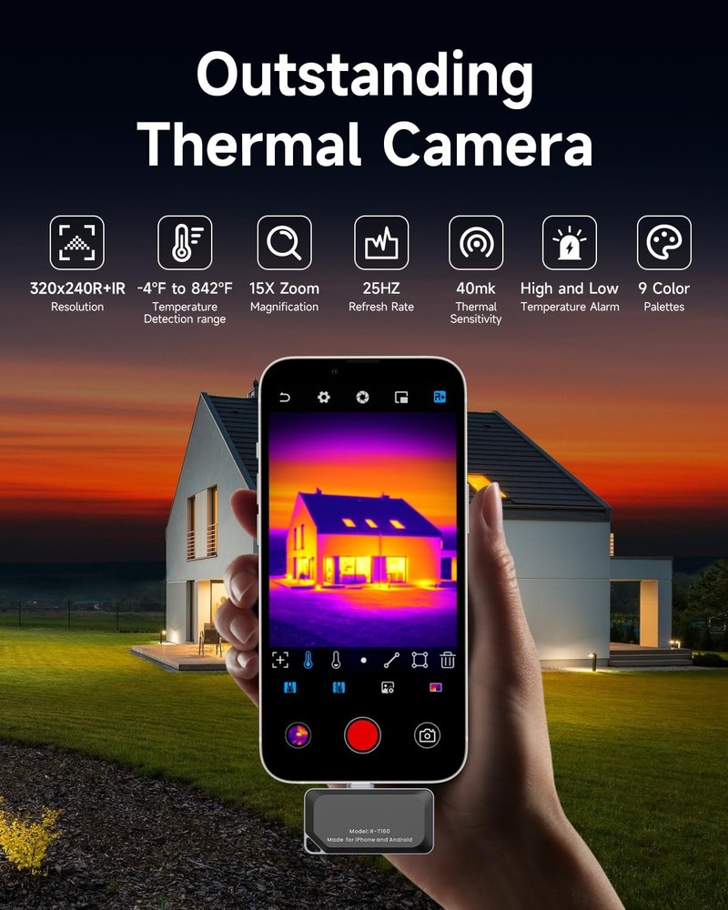 Thermal Camera for USB-C iPhone & Android – 320×240 Super Resolution,15× Digital