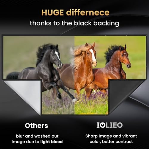 60 inch Projector Screen Upgraded- Black Backing, Straight Edges, Foldable,