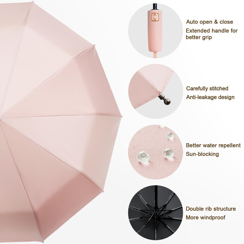 2-Pack Windproof, Waterproof, UV-Blocking Portable Travel Umbrella, Compact S...