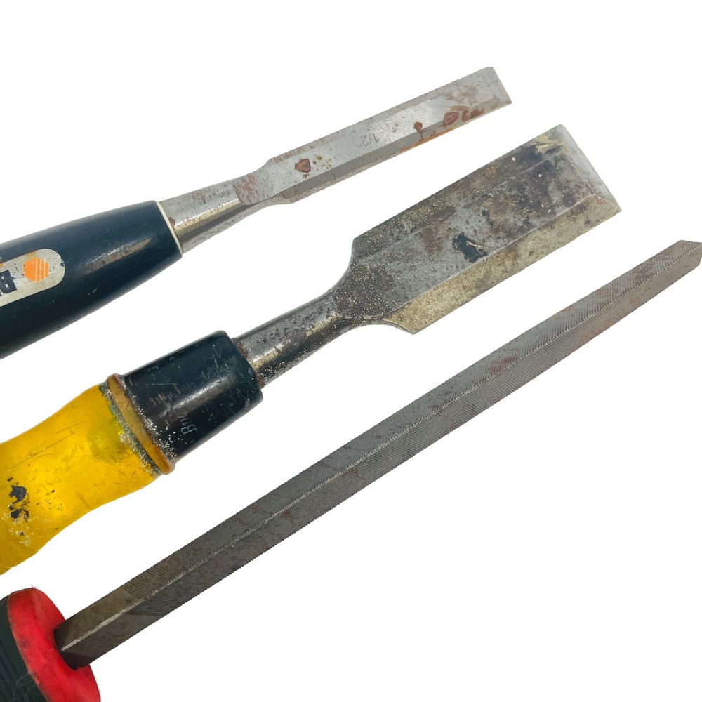 3 Pcs Black Decker and Assorted Wood Chisel Set & Square Type Hand File