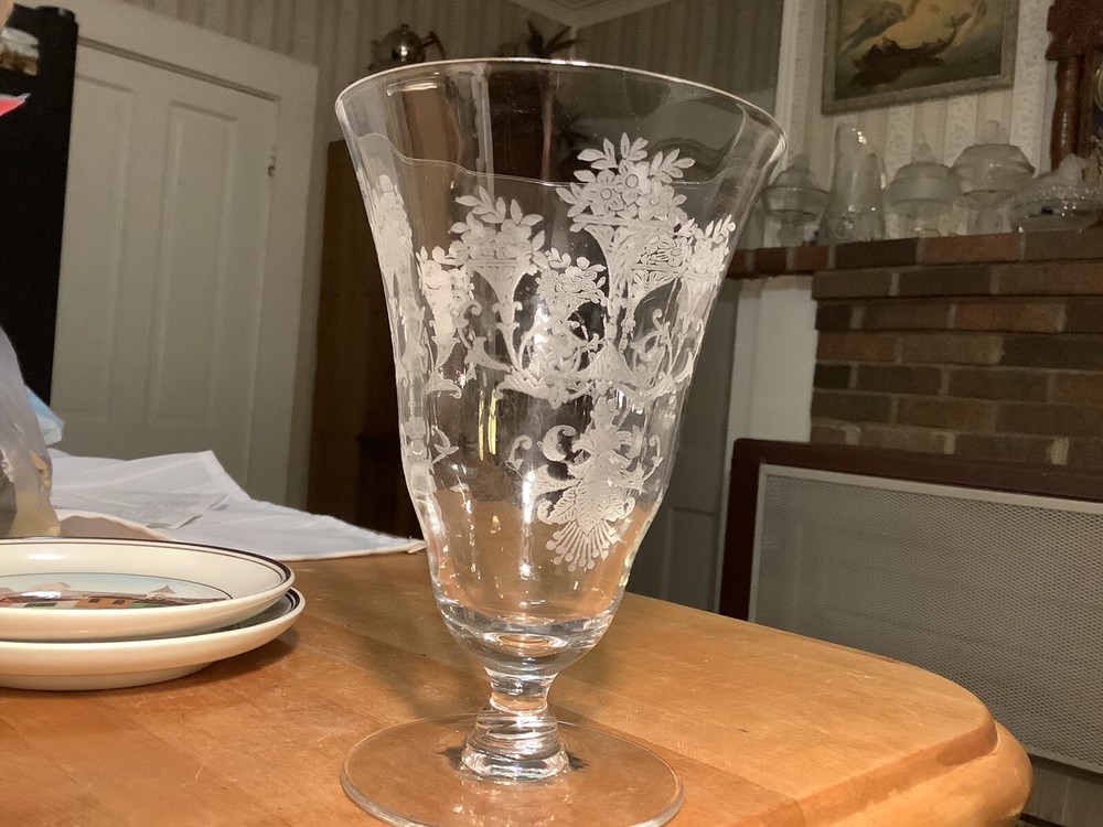 Crystal Etched Water Goblet 5.5” Tall