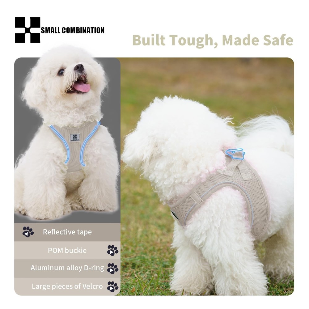 Adjustable Dog Harness with Leash Reflective Mesh No-Pull Design Cream S