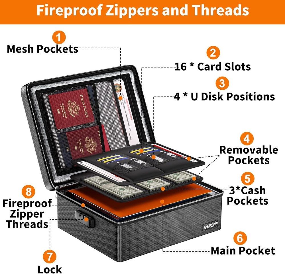 ENGPOW Fireproof Document Box with Lock, Fireproof Water Resistant Heat Insulate