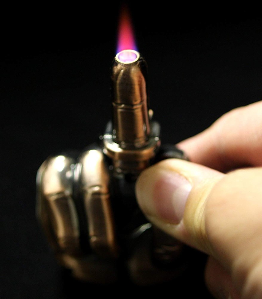 1 Novelty Shooting Flame Middle Finger, Butane Refillable Lighter