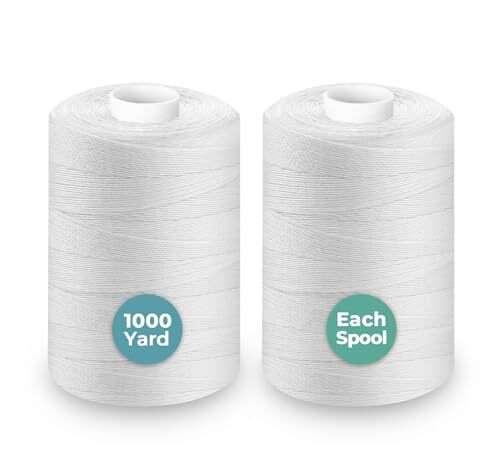 2PCS Thread for Sewing, 1000Yard White Sewing Thread, All Purpose Sewing