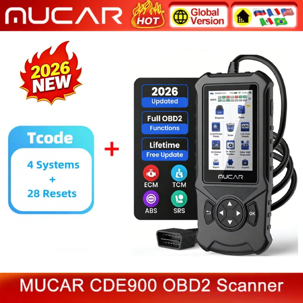2026 MUCAR CDE900 Car Diagnostic Scanner OBD2 Code Reader ABS SRS TCM + 28 Reset