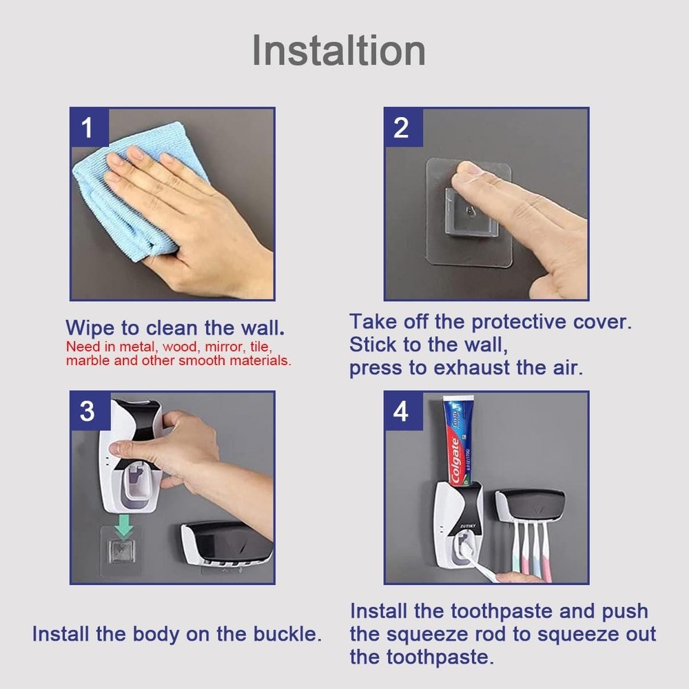 Automatic Toothbrush Dispenser Wall Mount Toothpaste Squeezer and Toothbrush Hol