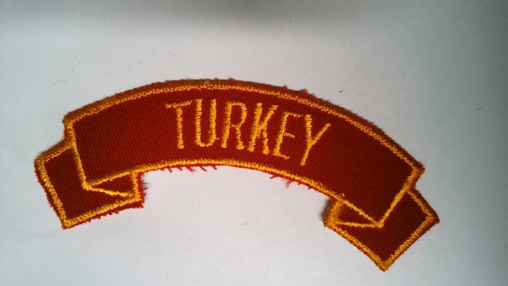 US MILITARY PATCH SEW ON OLDER TAB SCROLL THAT SAYS TURKEY