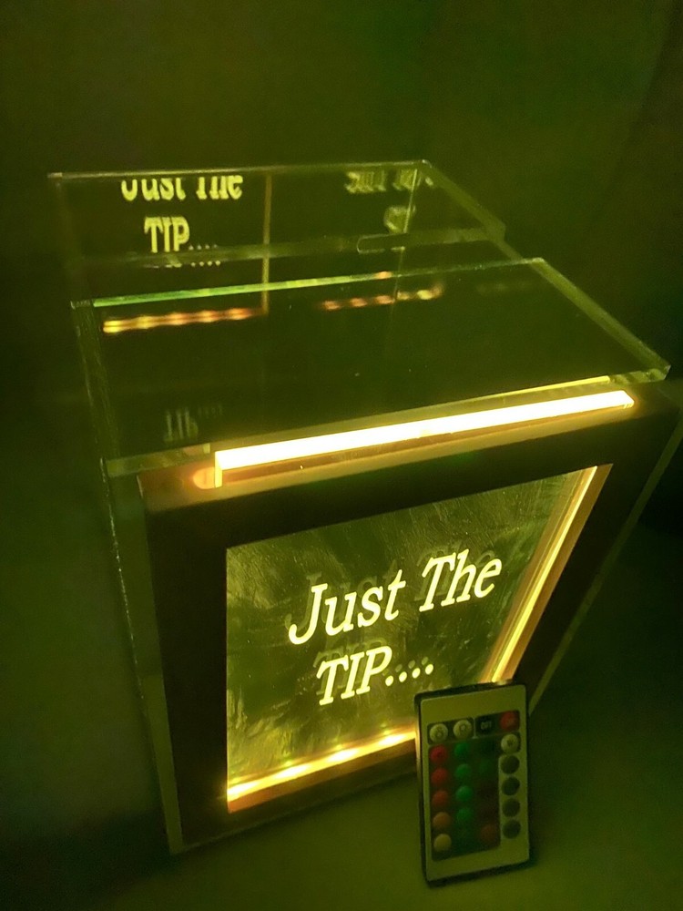 Personalized Tip Box Raffle Fund Raiser Donation Jar Engraved Light Changing LED