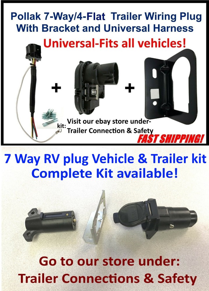 7 way round, flat blade Trailer Light RV Plug Trailer side