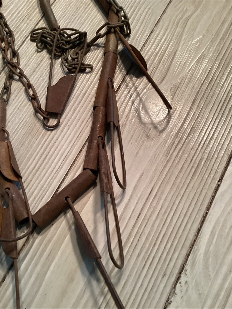 Vtg Metal Chain Link Fish Stringer 9 Snap Loop Clips