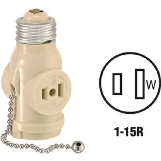 (1)-Leviton Ivory 125V Pull Chain Electrical Light Socket Adapter 0081406I