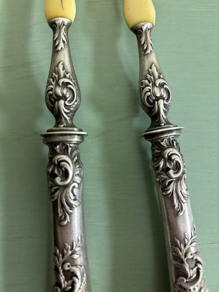 Antique silver And Horn salad Server fork and spoon (signed)