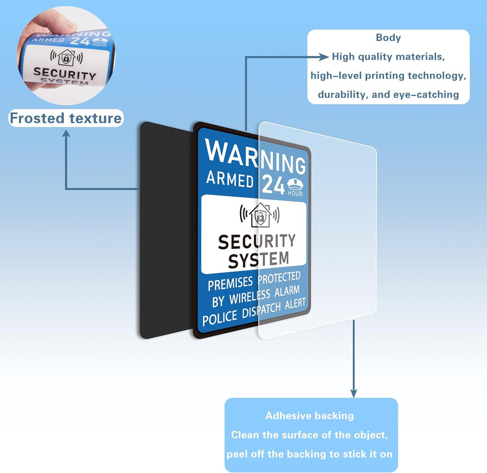 2PCS Security Alarm System Sign for Home, Self-Adhesive Small 24 Hours Warning S