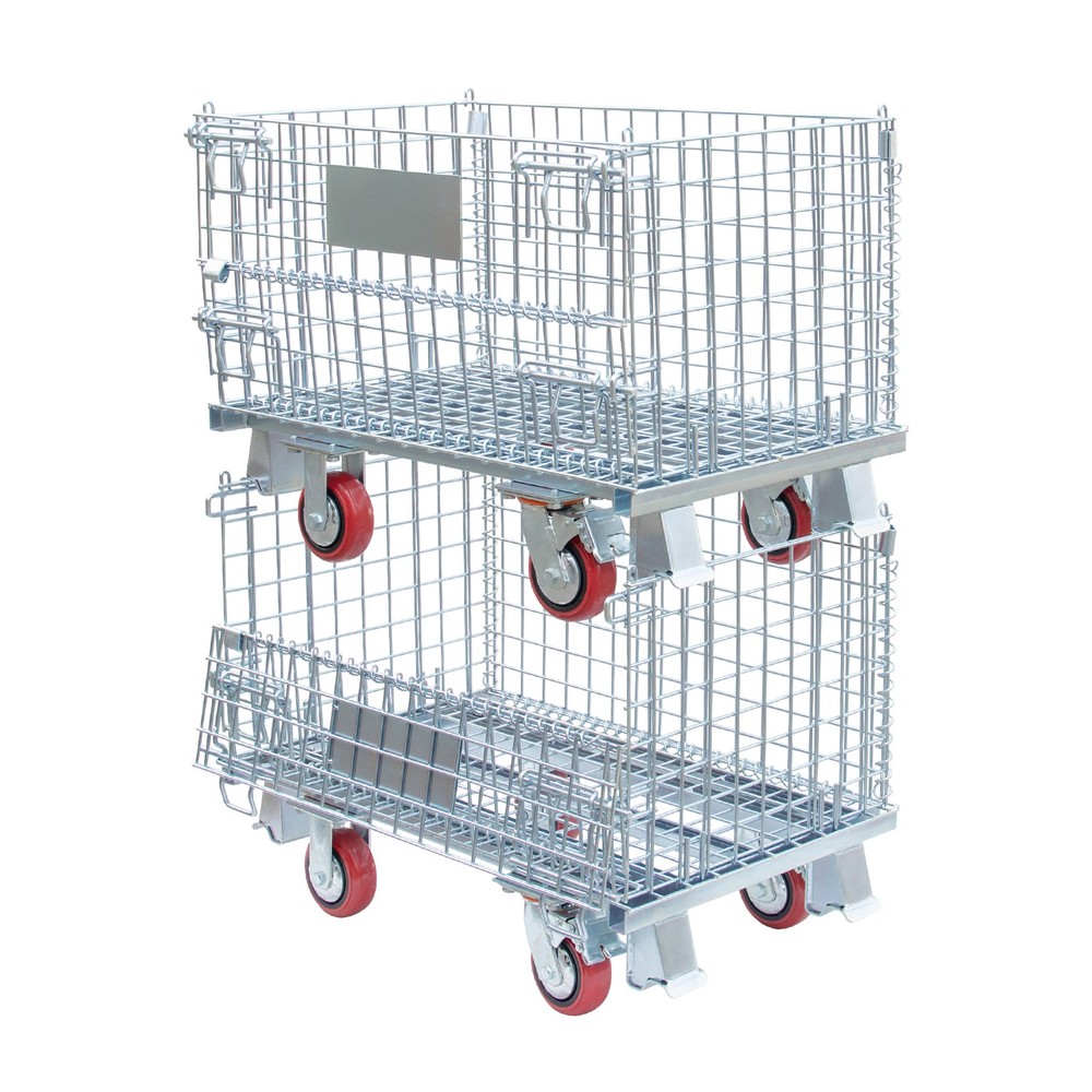 Heavy-Duty Collapsible Wire Mesh Container 1000LBS Load W/ Casters