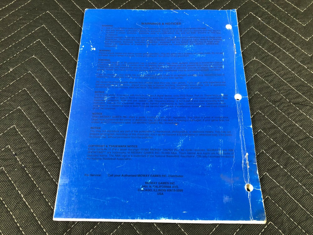 Midway NBA Showtime Arcade Game Operation Manual Schematics