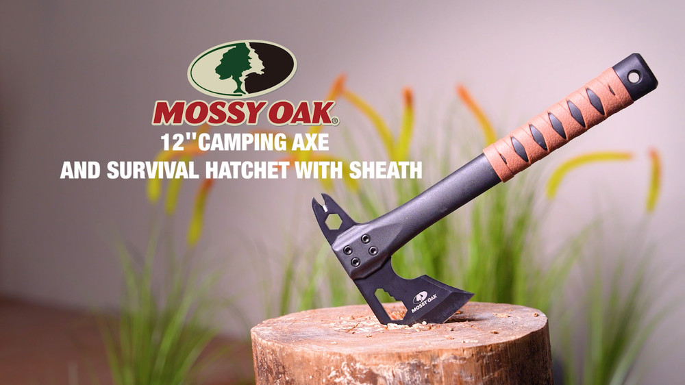 12" Camping Axe & Survival Hatchet with Sheath, Compact Multitool, Non-Slip Hand