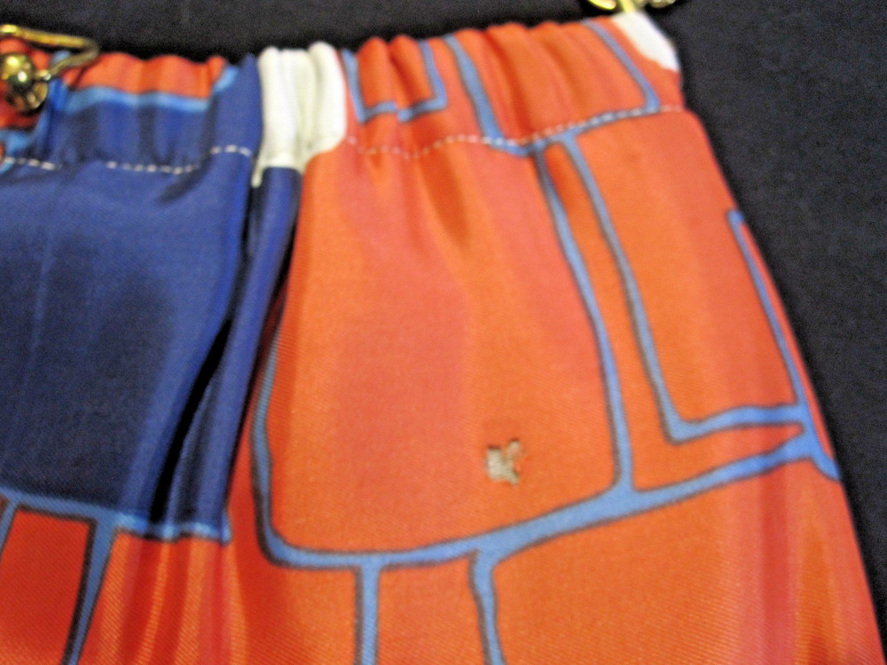 1970's orange & blue rectangle patterned clasp purse with chain - GROOVY!