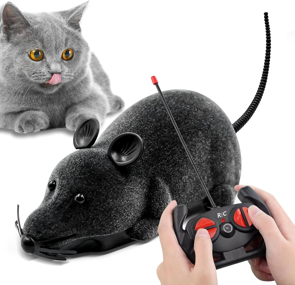 Remote Control Rat Toy, Electronic RC Mouse Toy Emulation Flocking Rat Toy Inter
