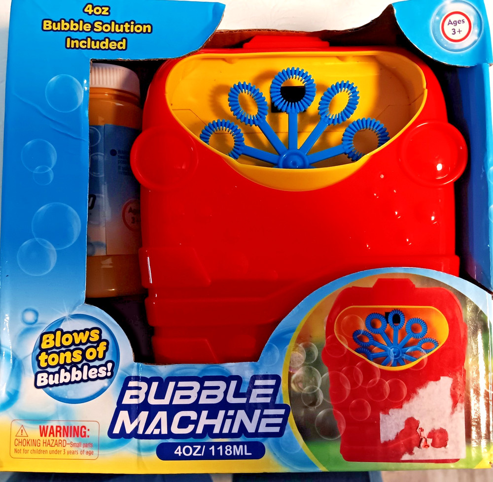NEW  Bubble Maker Blower Machine Kids  Red/Yellow 4OZ. BUBBLE SOLUTION INCLUDED