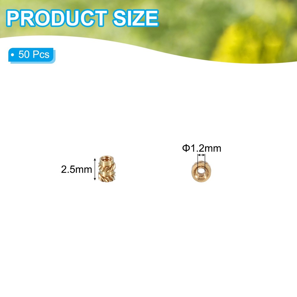 50 Pcs Brass Threaded Insert M1.2x2.5x2 mm for Plastic Components