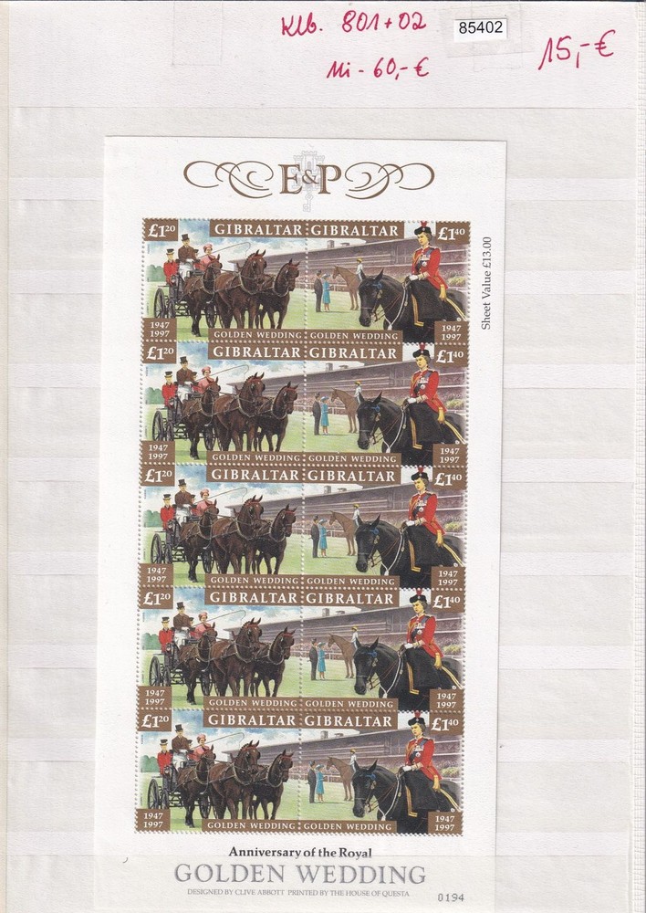 Gibraltar Klb. 801+02 ** - Genuine, Mint Never Hinged