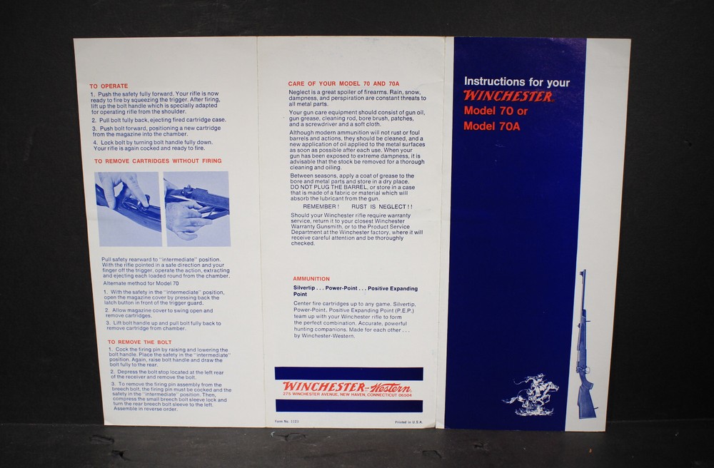 Winchester Model 70 70A Rifle Instructions, 75 Catalog 76 Catalog 2 Pts Sheets