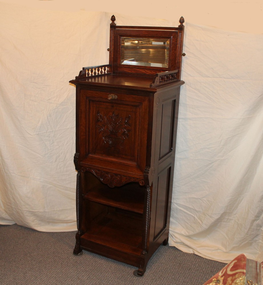 Oak Carved Drop front Desk – Hidden jewelry Safe inside