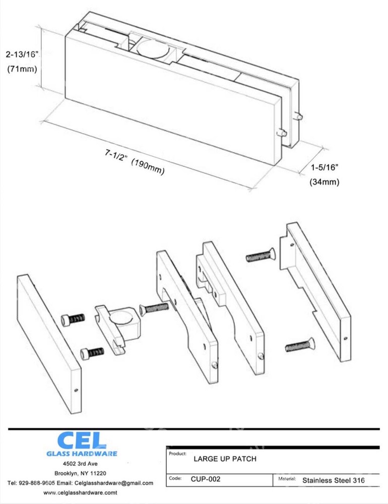 CUP-002, Top Glass Door Patch Fitting