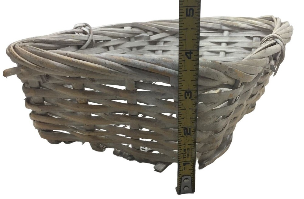 Rustic Distressed White Rectangular Basket - Approx. 10" long x 8" - woven wood