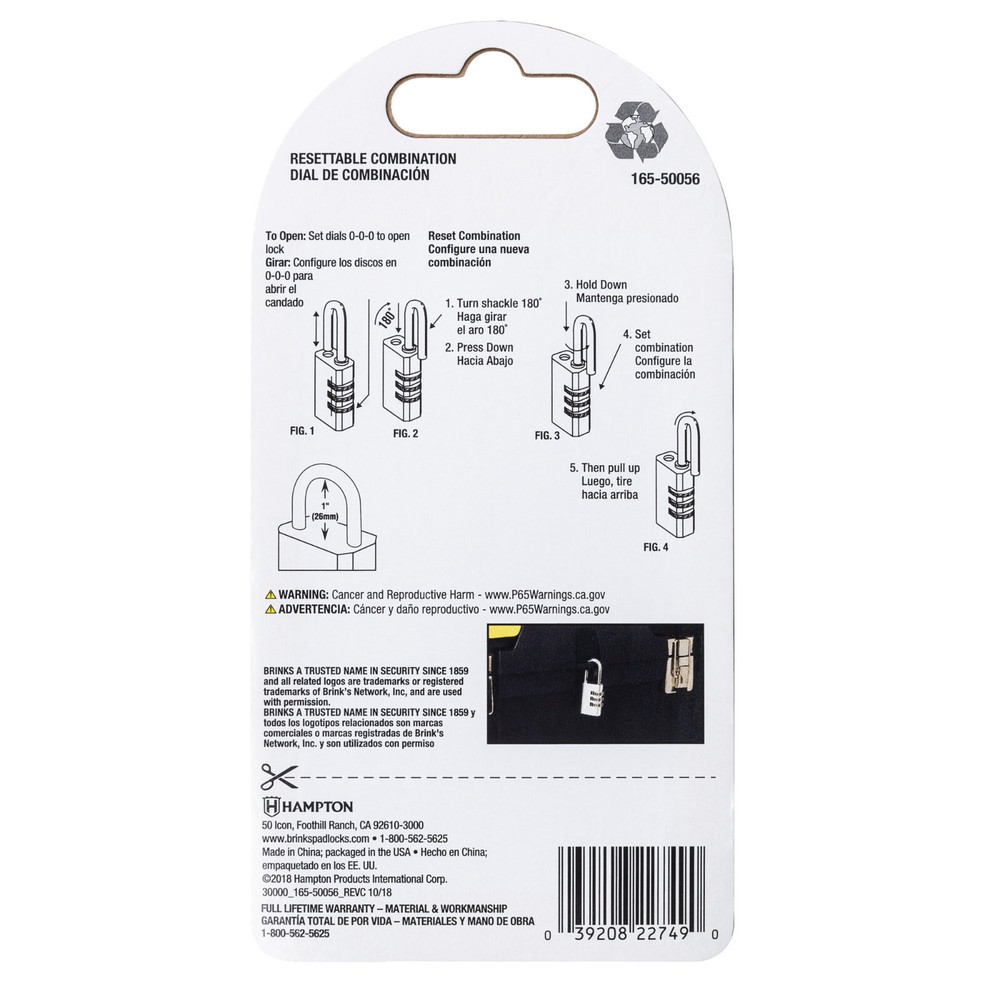 Brink's COMBO 3-DIAL COMBINATION RESETTABLE PADLOCK 30mm STANDARD SECURITY HQ