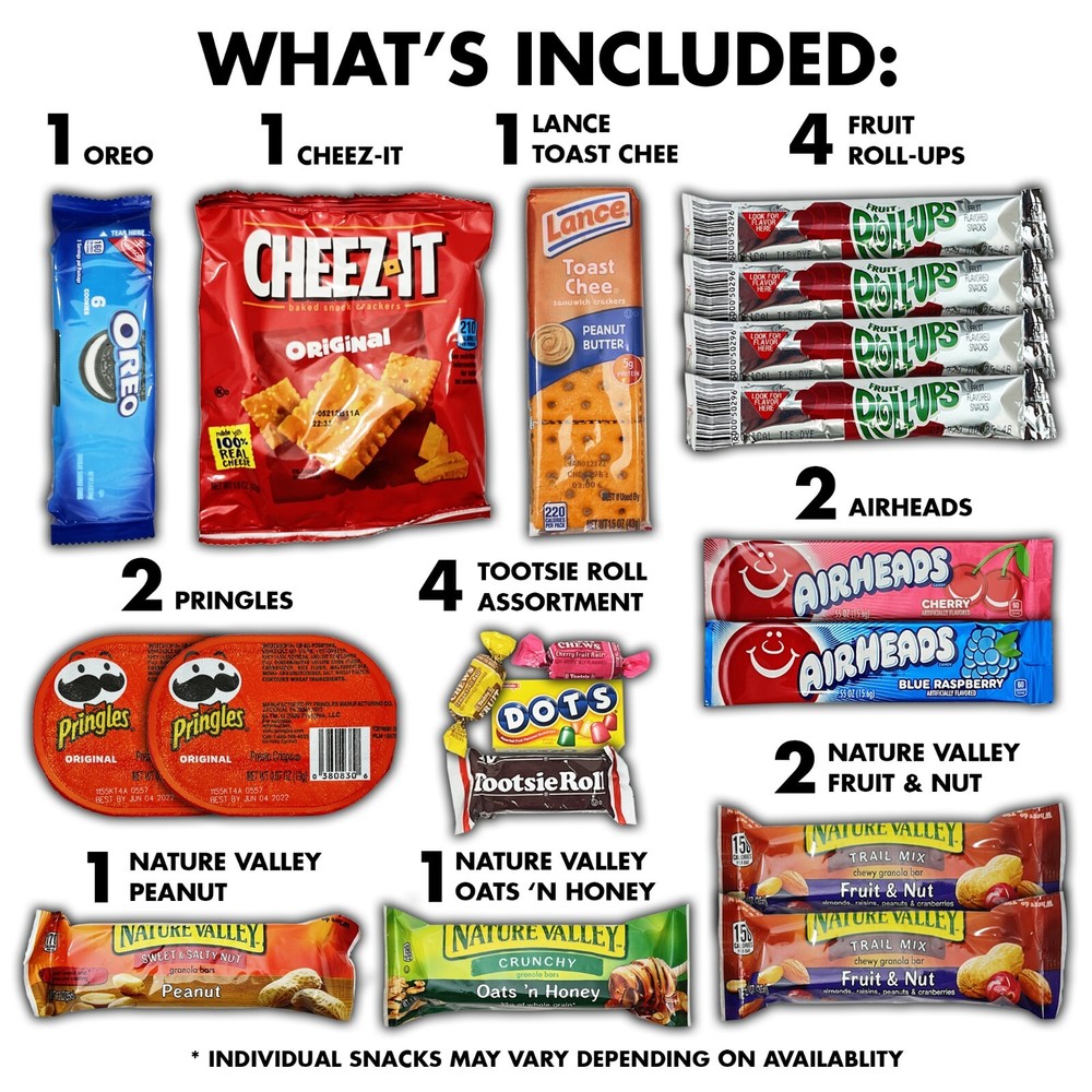 Favorite Snack Box Variety Pack Scrabble Junior Game Chips Candy Snacks 50 Count