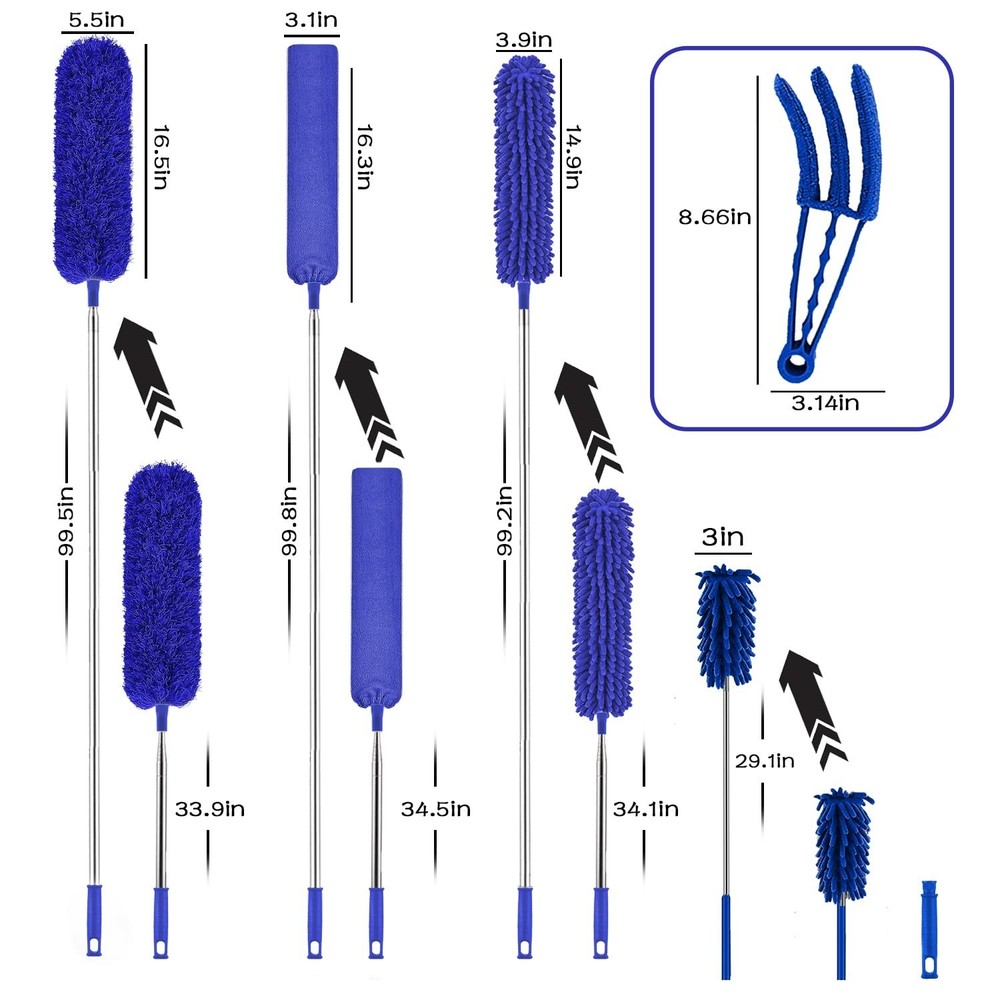 Microfiber Duster, 8PCS Feather Duster with 100 Inch Telescoping Extension Po...