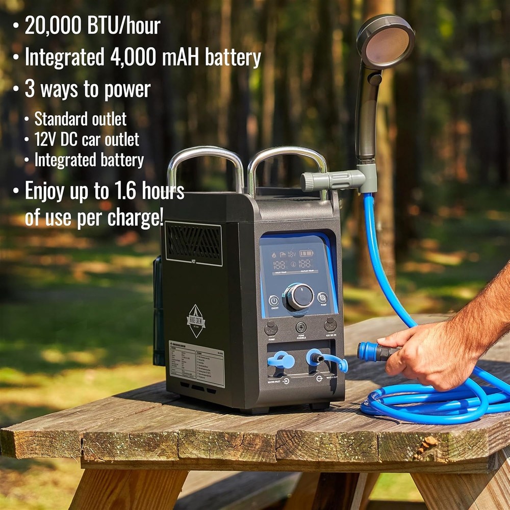 Hike Crew Propane Water Heater & Shower Pump, Rechargeable Camping Heater.