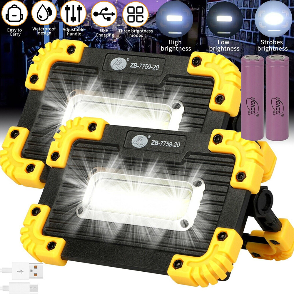 2X COB LED Work Light USB Rechargeable Flashlight Camping Emergency Lamp Torch