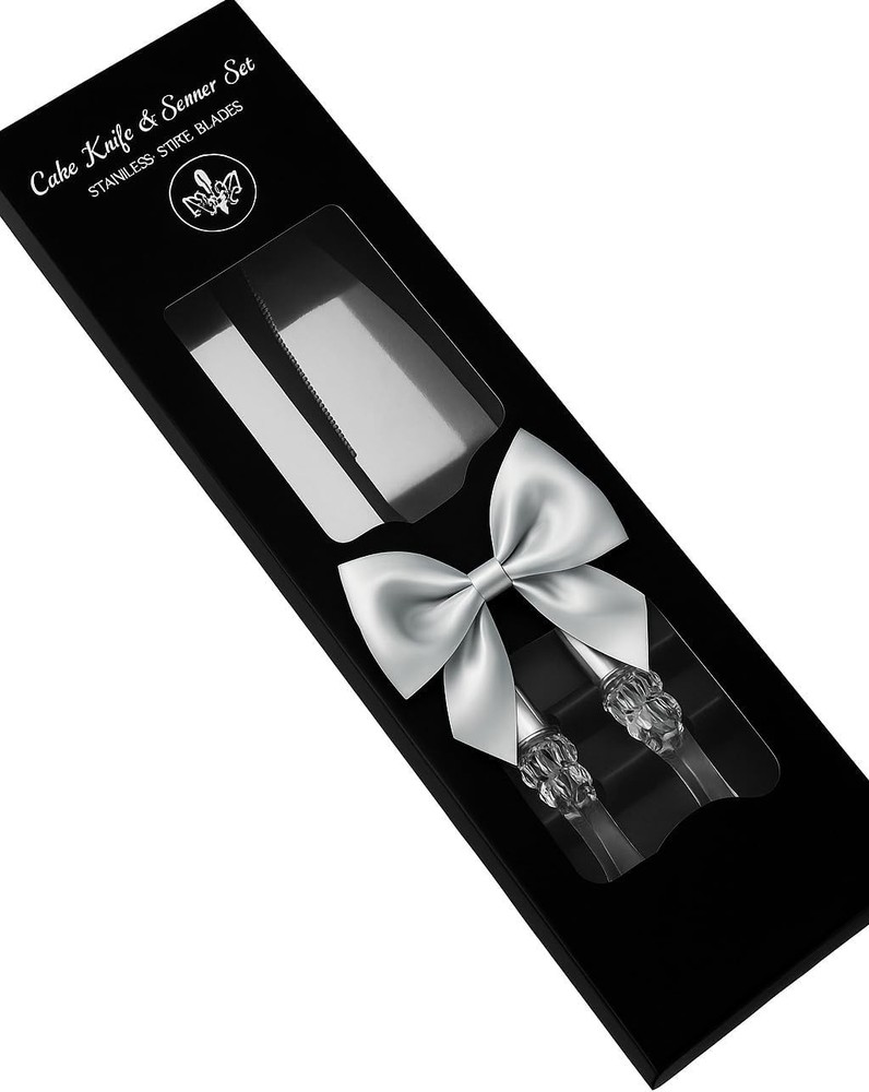 Elegant Cake Knife and Server Set Stainless Steel with Crystal Handle - Perfe...