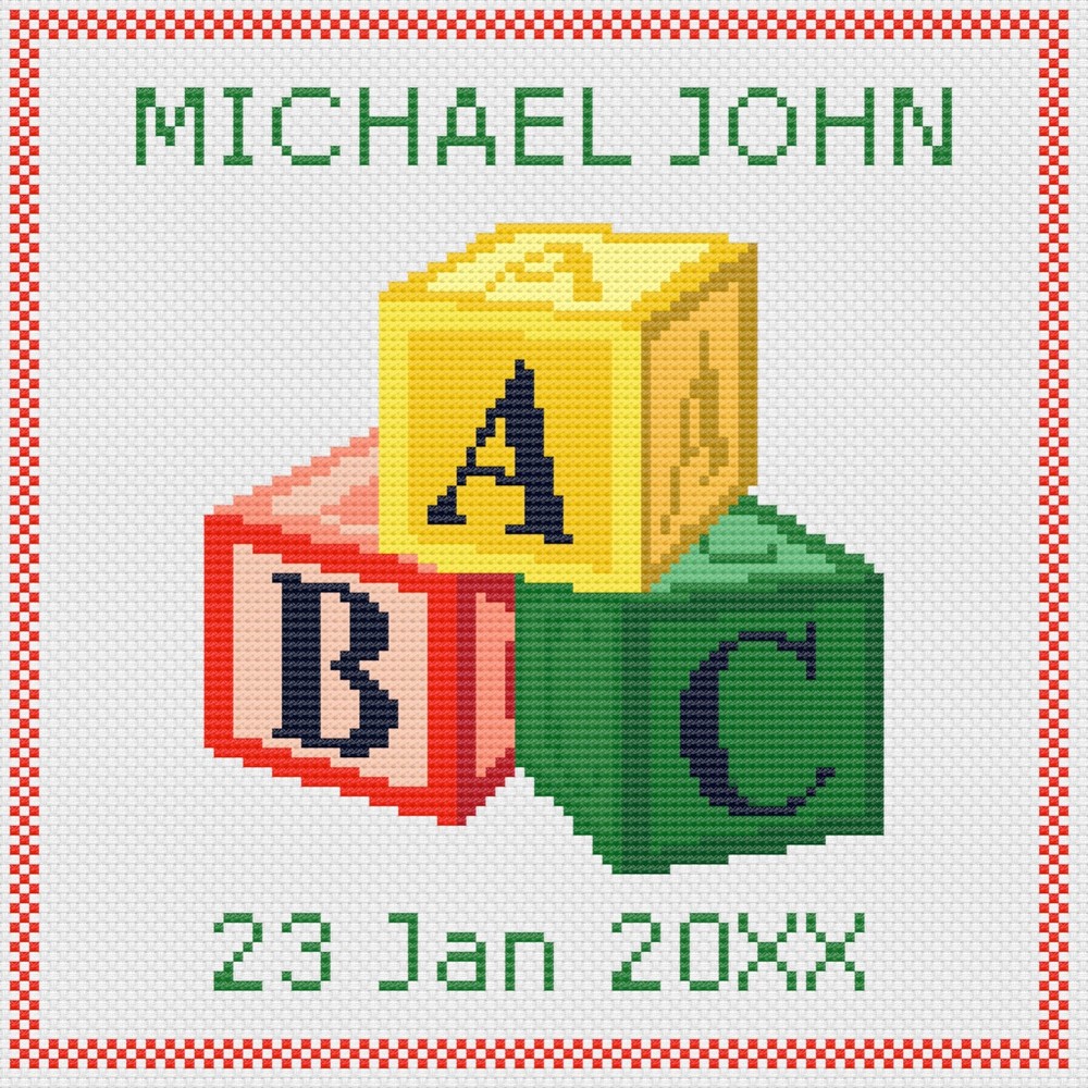 Cross Stitch Birth Sampler Kit or Pattern by Florashell - ABC Blocks