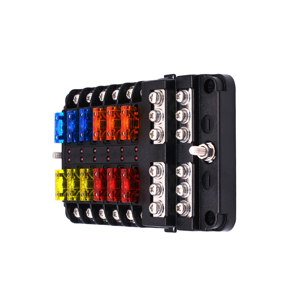 12 Way Auto Car Boot Power Distribution Blade Fuse Holder Box Block Panel Board