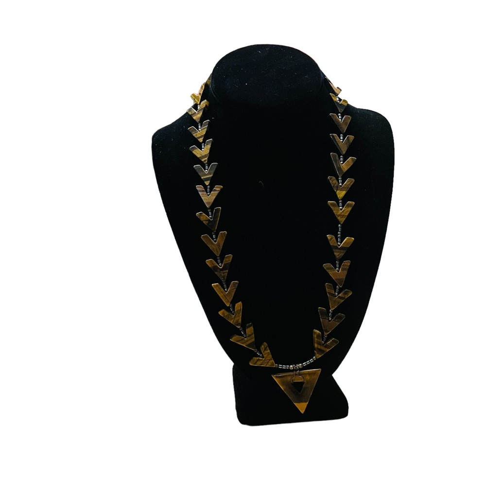 Tiger Eye Long Necklace Chevron Triangle