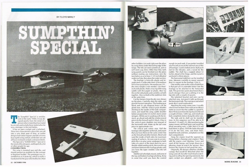 MODEL BUILDER Magazine October 1990 Sumpthin Special: R/C pattern by Floyd Manly