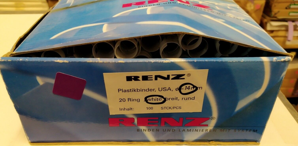 Renz White Comb Binds 14mm 20 plastic ring x 100 pack
